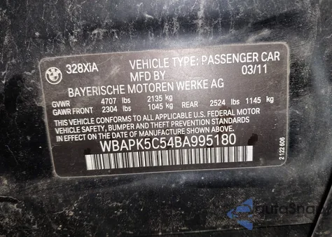 2011 BMW 328I xDrive from USA, damaged, VIN WBAPK5C54BA995180